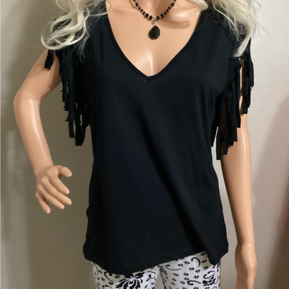 Black fringe top